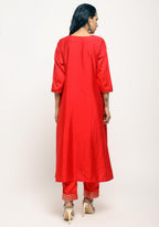 trueBrowns Orange Laced Kurta- Foil Pant - Distacart