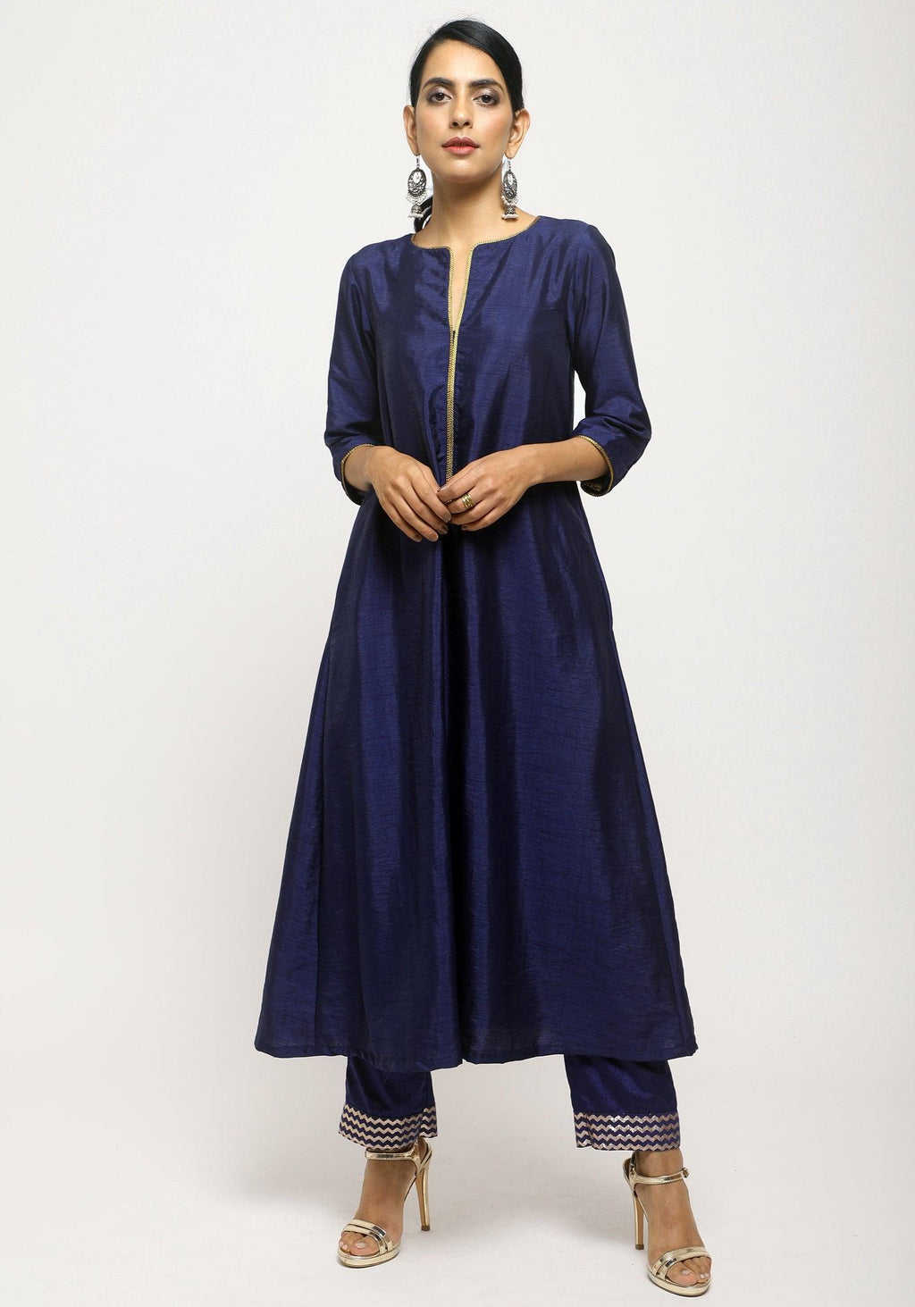 trueBrowns Blue Laced Kurta- Foil Pant - Distacart