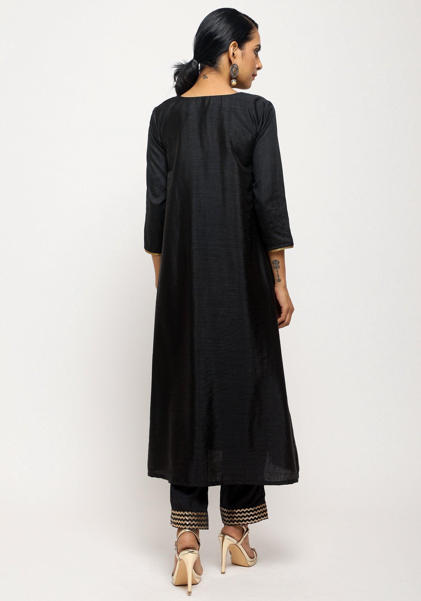 trueBrowns Black Laced Kurta- Foil Pant - Distacart