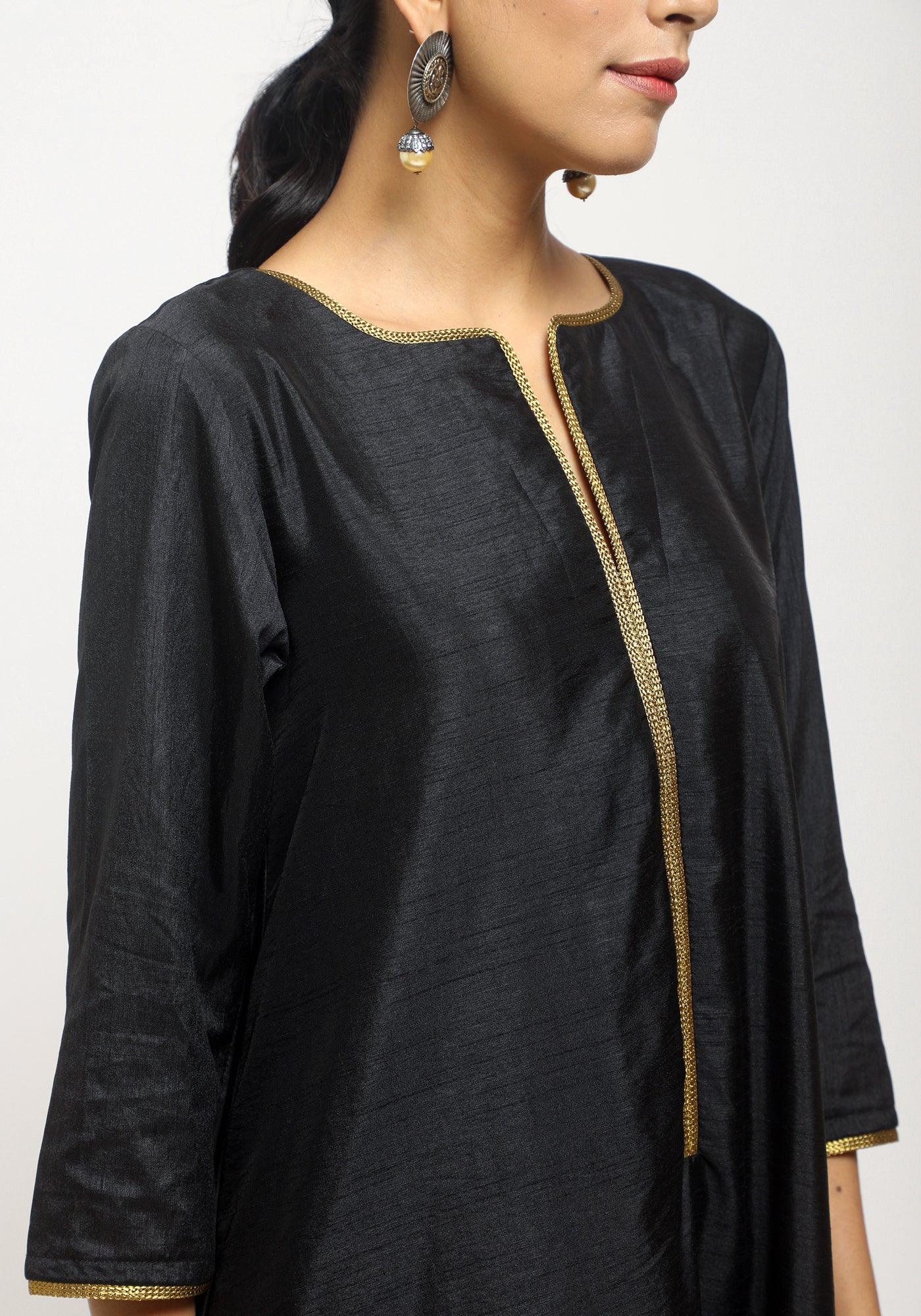 trueBrowns Black Laced Kurta- Foil Pant - Distacart