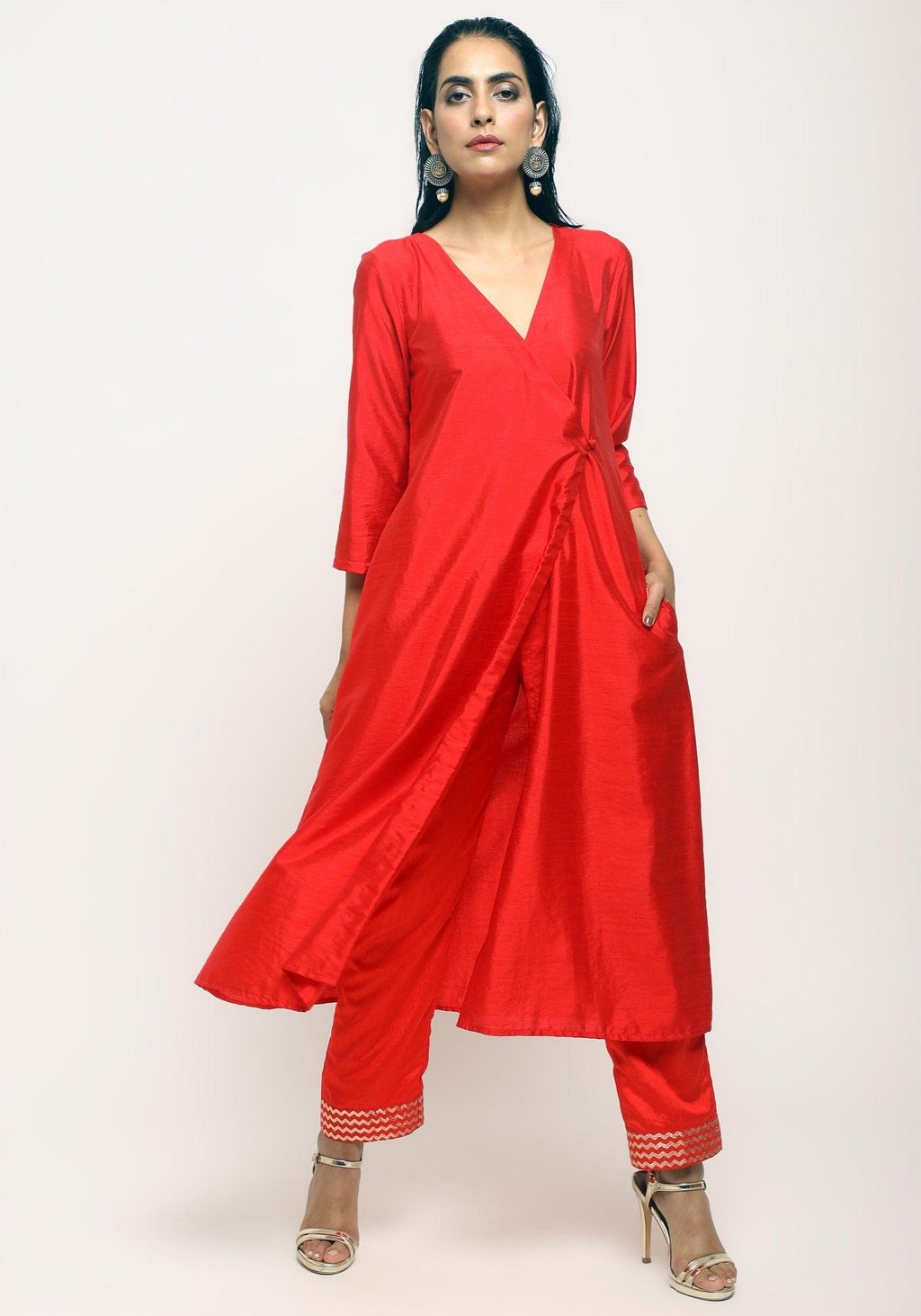 trueBrowns Orange Angrakha Foil Pant - Distacart