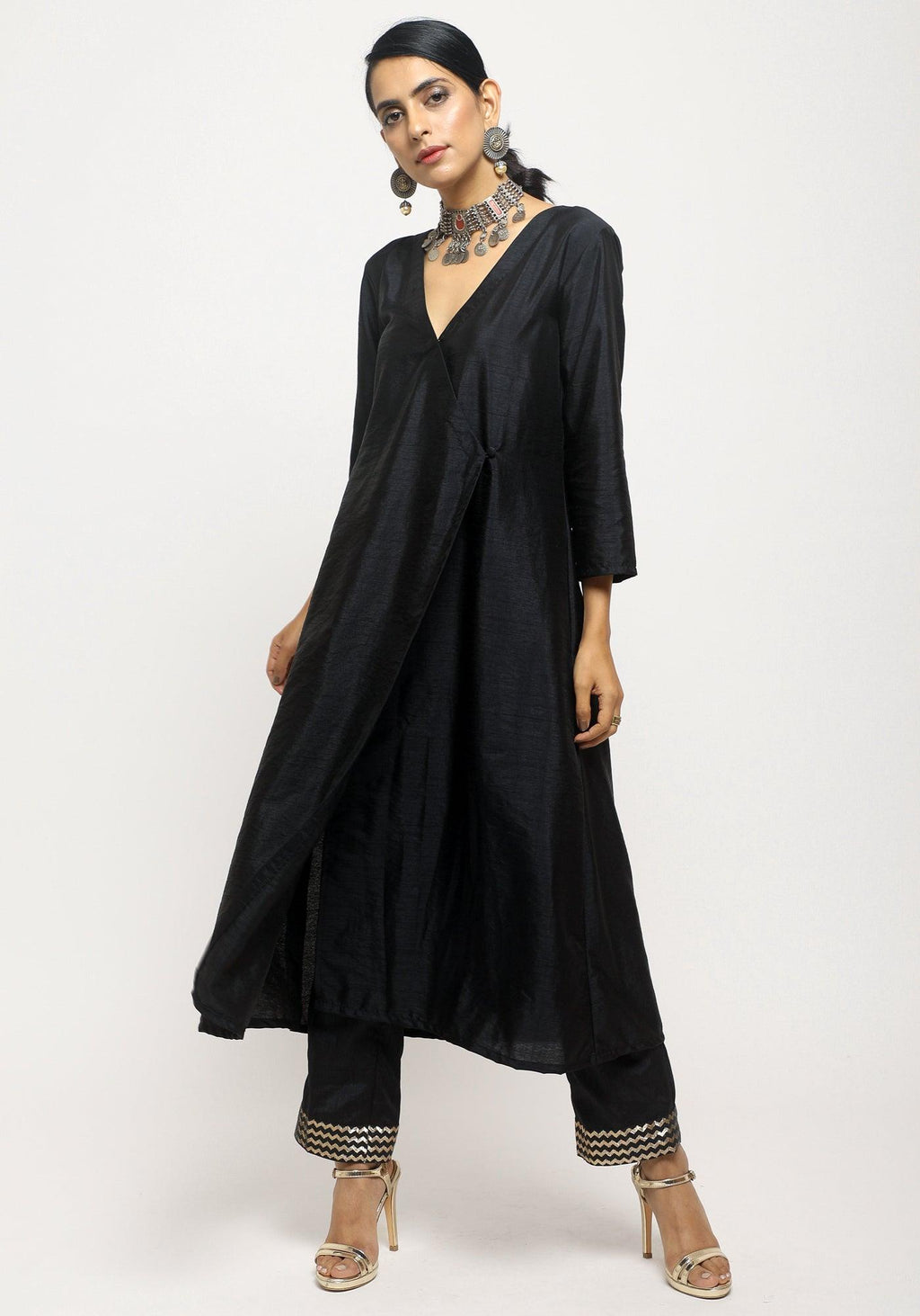 trueBrowns Black Angrakha Foil Pant - Distacart