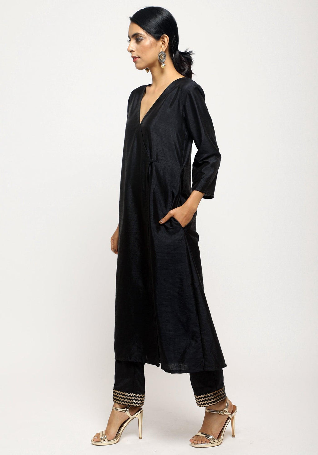 trueBrowns Black Angrakha Foil Pant - Distacart