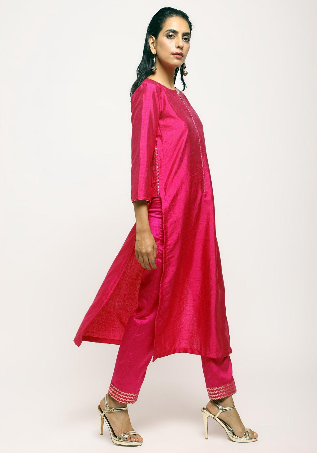 trueBrowns Pink Foil High Slit- Foil Pant - Distacart