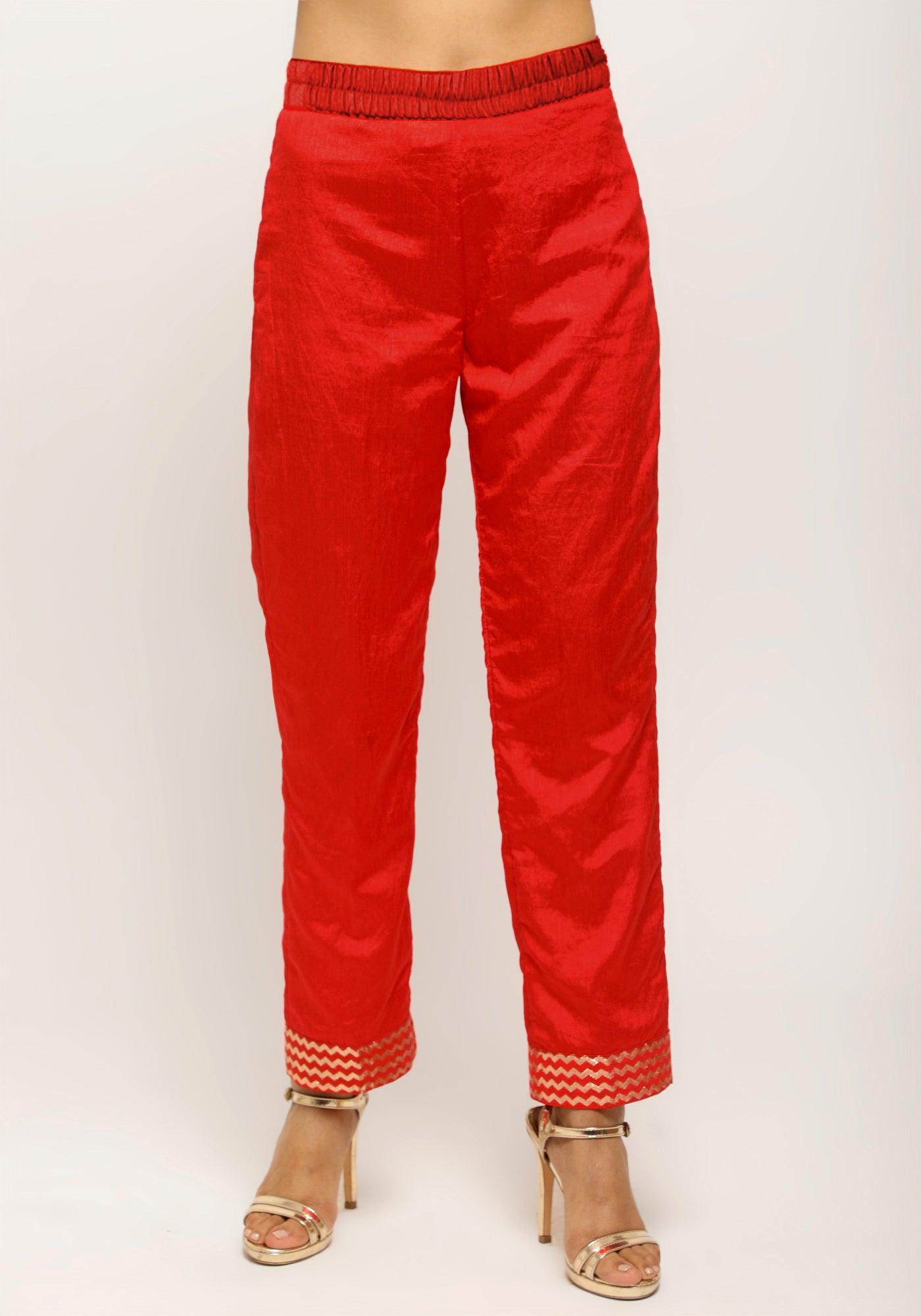 trueBrowns Orange Foil High Slit- Foil Pant - Distacart