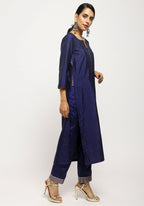 trueBrowns Blue Foil High Slit- Foil Pant - Distacart