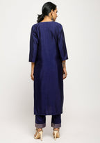 trueBrowns Blue Foil High Slit- Foil Pant - Distacart