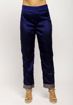 trueBrowns Blue Foil High Slit- Foil Pant - Distacart