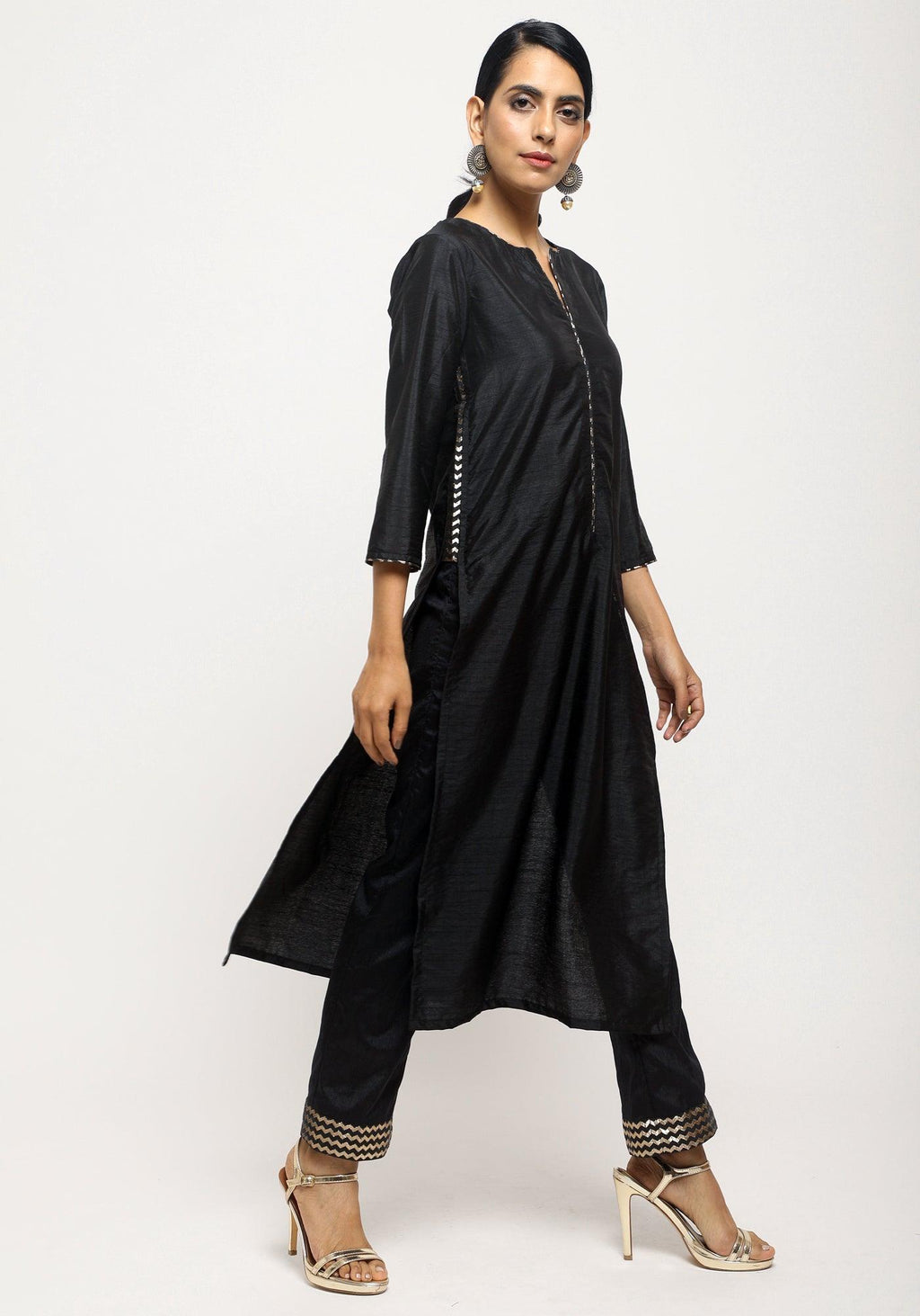 trueBrowns Black Foil High Slit- Foil Pant - Distacart