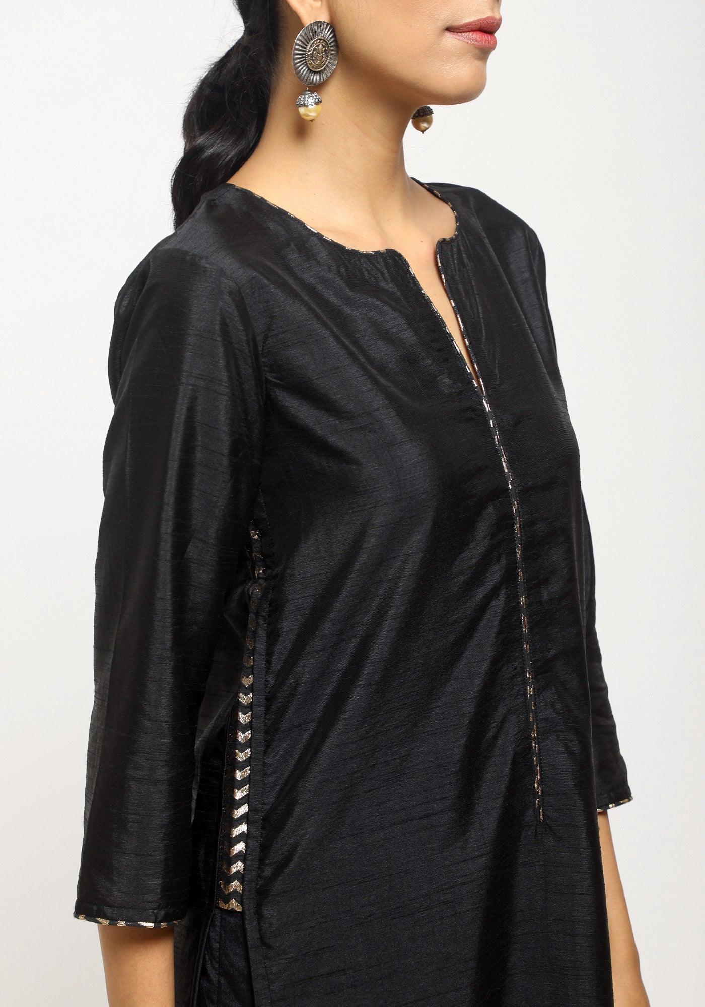 trueBrowns Black Foil High Slit- Foil Pant - Distacart