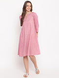 trueBrowns Pink Floral Dobby Cuff Dress - Distacart