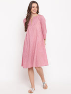 trueBrowns Pink Floral Dobby Cuff Dress - Distacart