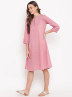 trueBrowns Pink Floral Dobby Cuff Dress - Distacart