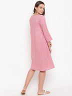trueBrowns Pink Floral Dobby Cuff Dress - Distacart