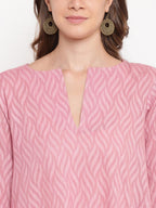 trueBrowns Pink Floral Dobby Cuff Dress - Distacart