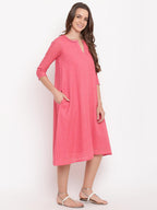 trueBrowns Brick Pink Dobby Grid Flared Dress - Distacart
