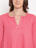 trueBrowns Brick Pink Dobby Grid Flared Dress - Distacart
