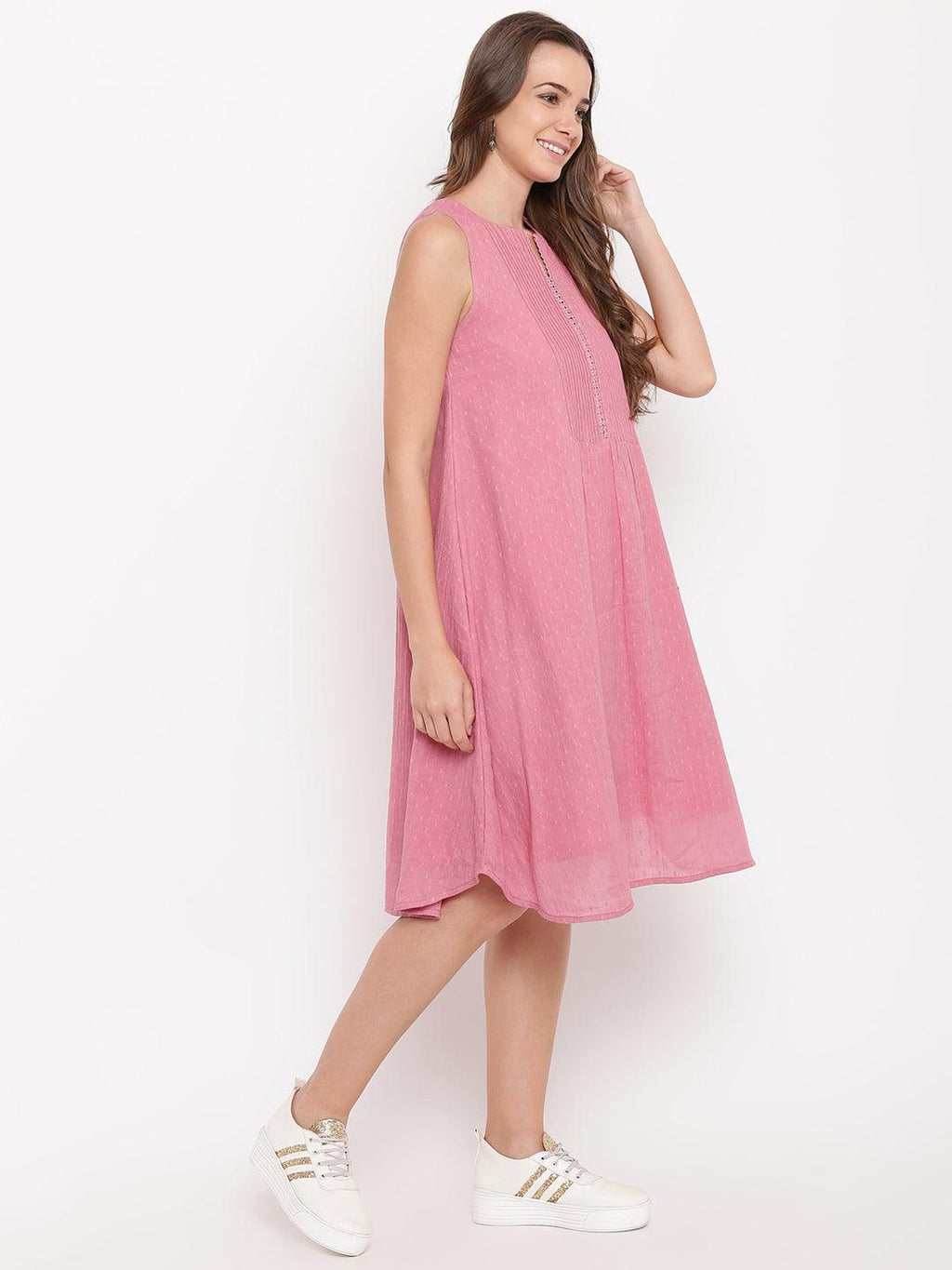 trueBrowns Pink Pin-Tucks Dress - Distacart