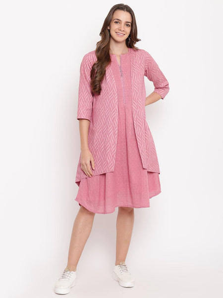 trueBrowns Pink Pin-Tucks Dress Reversible Jacket