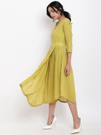 trueBrowns Green Cotton Overlap Flare Dress - Distacart