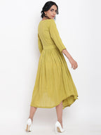 trueBrowns Green Cotton Overlap Flare Dress - Distacart