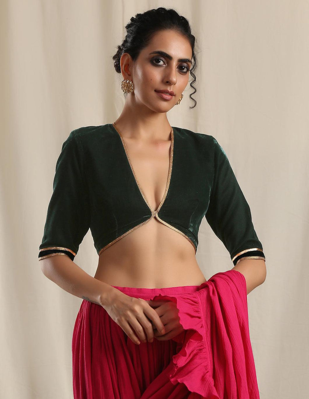 trueBrowns Green Velvet Gota Blouse