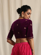 trueBrowns Wine Velvet Embroidered Blouse