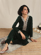 trueBrowns Green Velvet Pant
