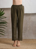 trueBrowns Cotton Linen Dark Green Pant