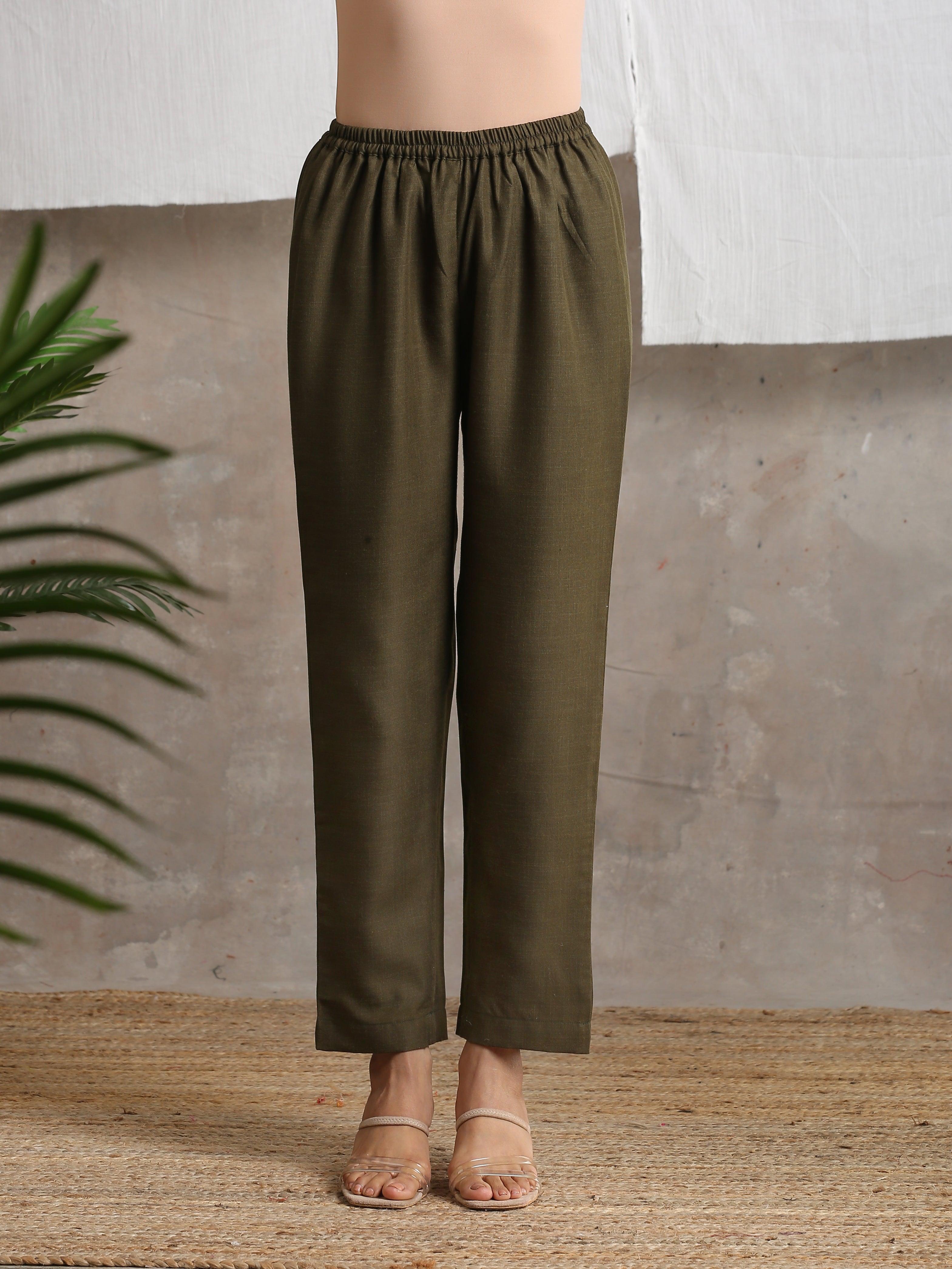 trueBrowns Cotton Linen Dark Green Pant