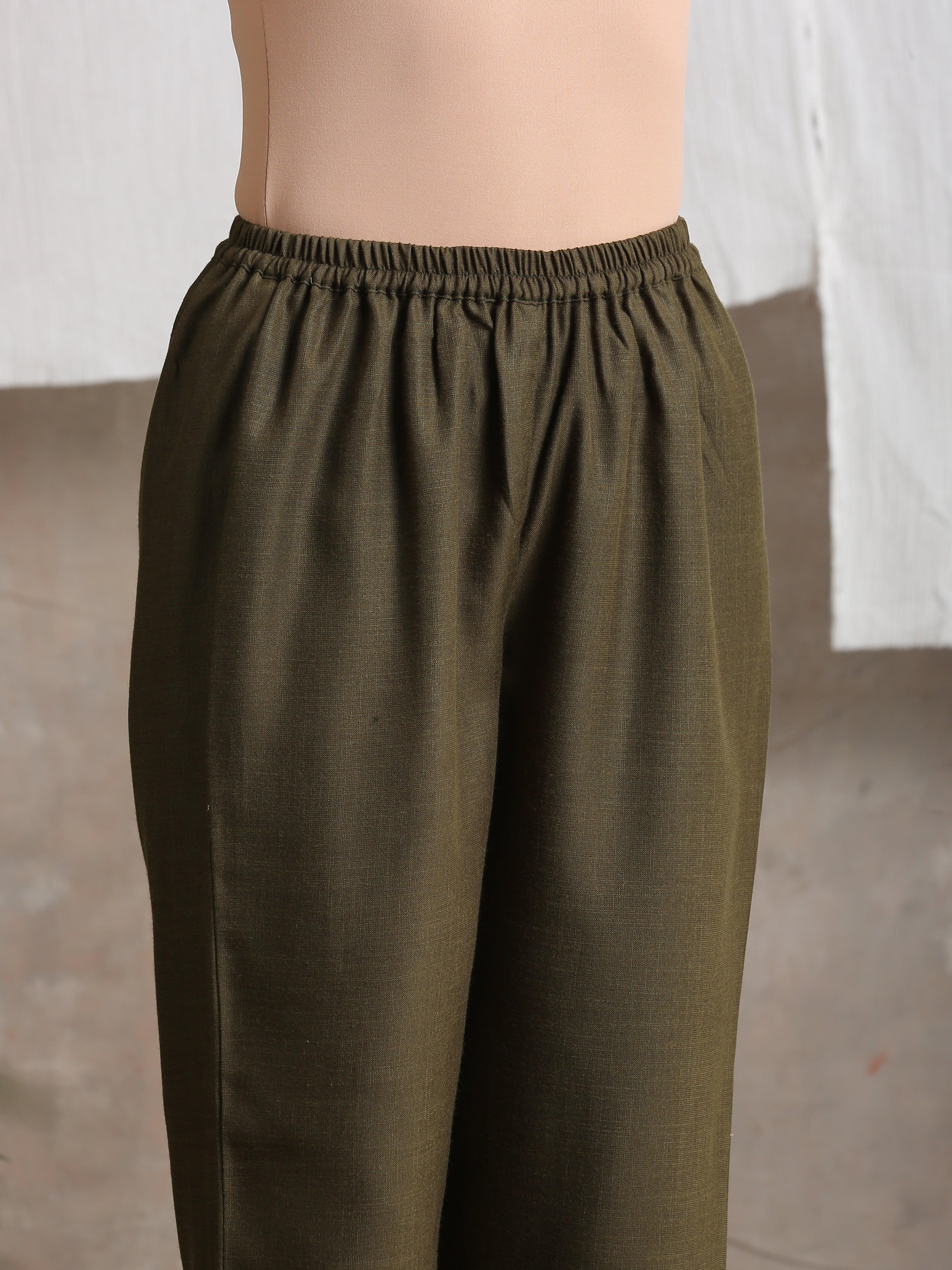 trueBrowns Cotton Linen Dark Green Pant