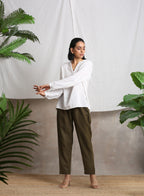 trueBrowns Cotton Linen Dark Green Pant