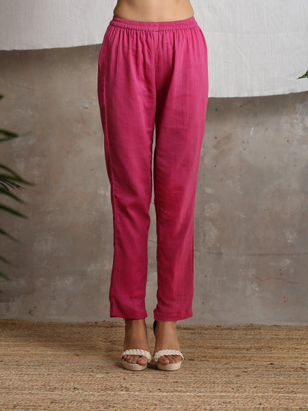 trueBrowns Magenta Pink Crinkled Pant