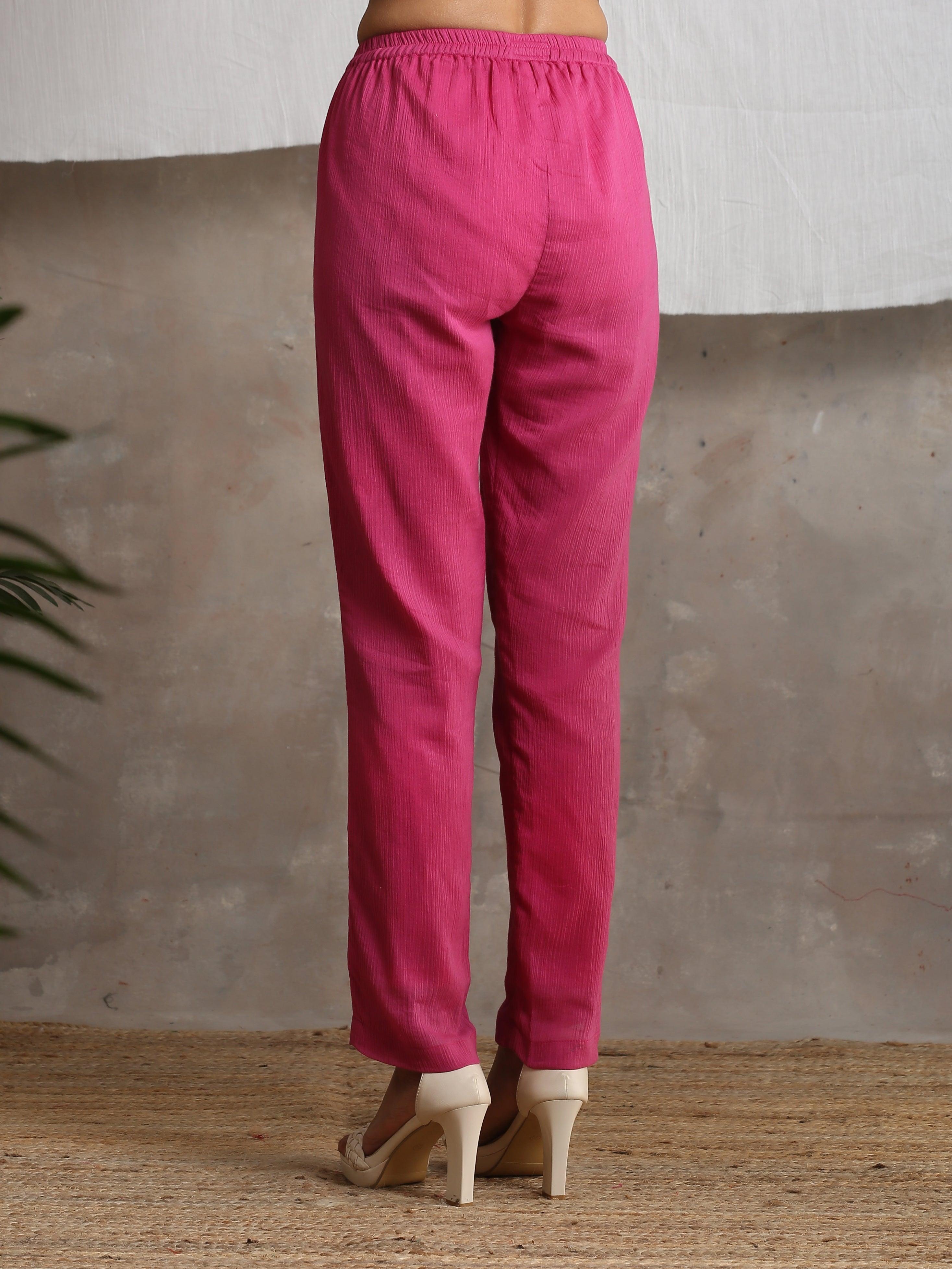 trueBrowns Magenta Pink Crinkled Pant