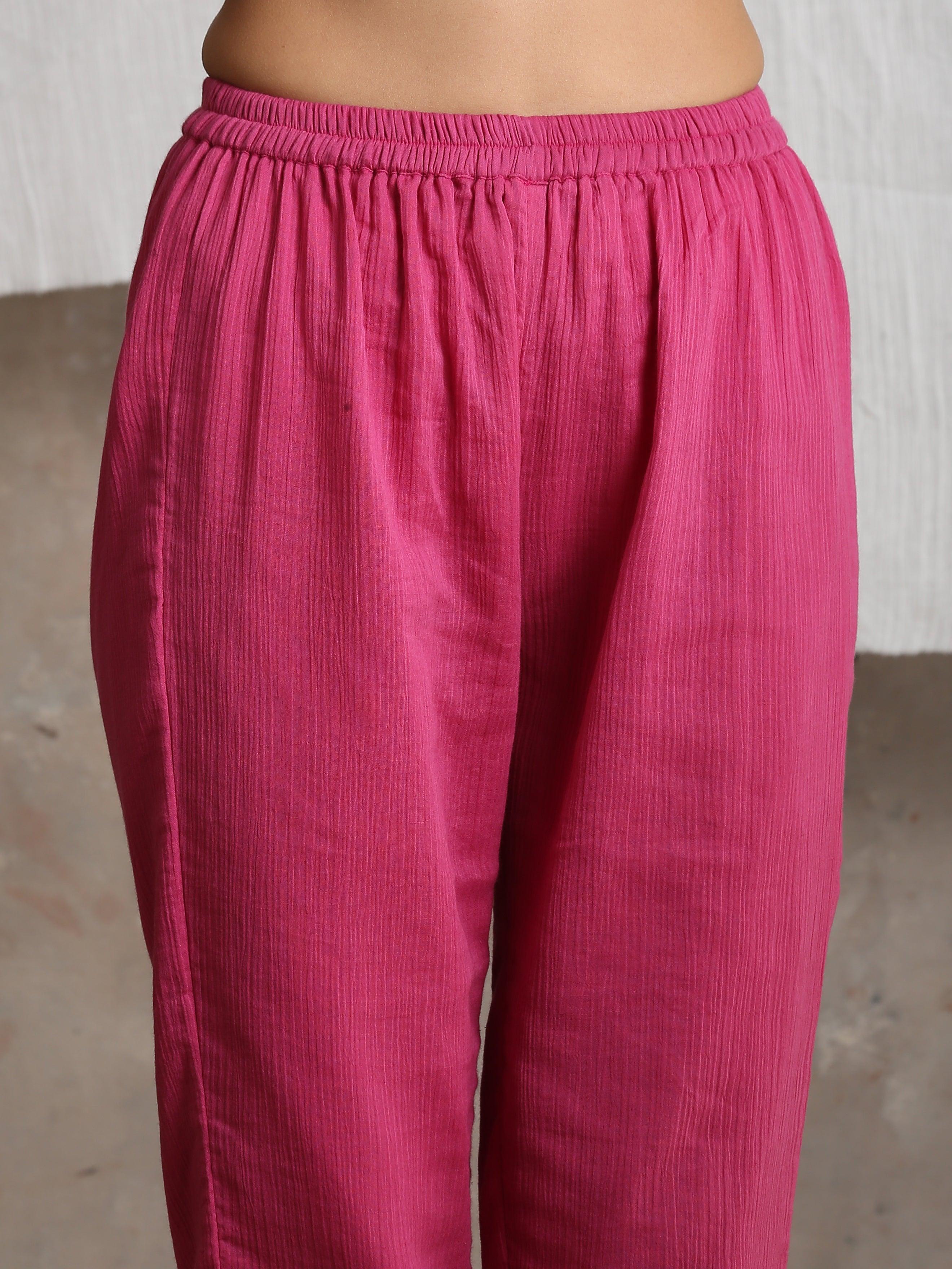 trueBrowns Magenta Pink Crinkled Pant