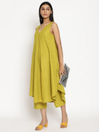 trueBrowns Cotton Linen Lime Green Sleeveless Flared Kurta Pant Set | Relove - Distacart