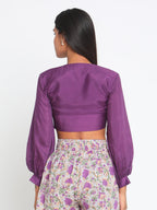 trueBrowns Silk Purple Gathered Sleeve Blouse