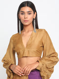 trueBrowns Silk Gold Gathered Sleeve Blouse