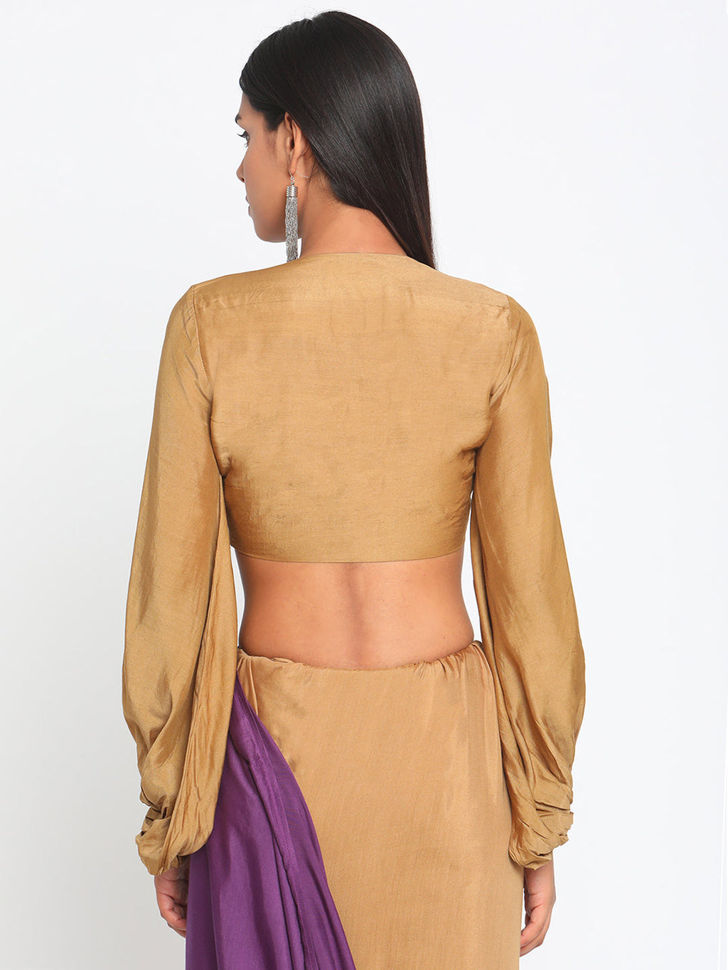 trueBrowns Silk Gold Gathered Sleeve Blouse