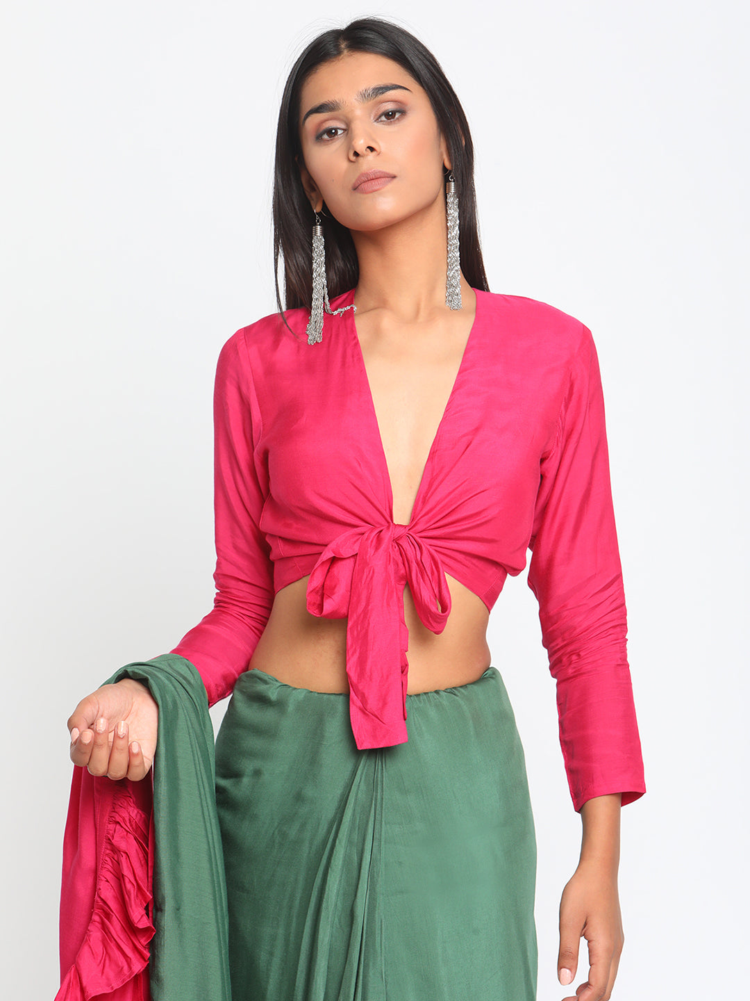 trueBrowns Silk Pink Tie Up Blouse