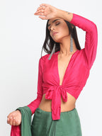trueBrowns Silk Pink Tie Up Blouse