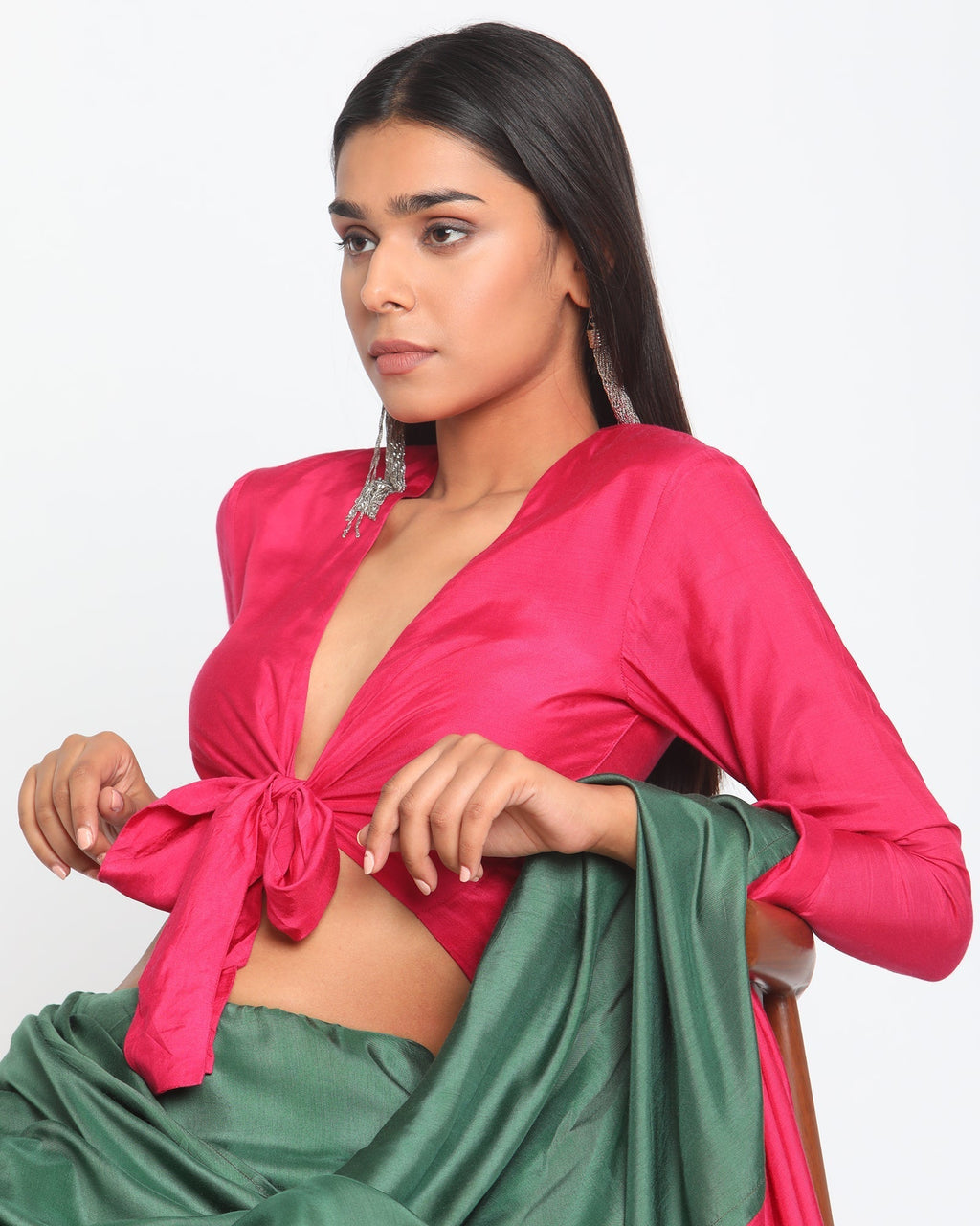 trueBrowns Silk Pink Tie Up Blouse