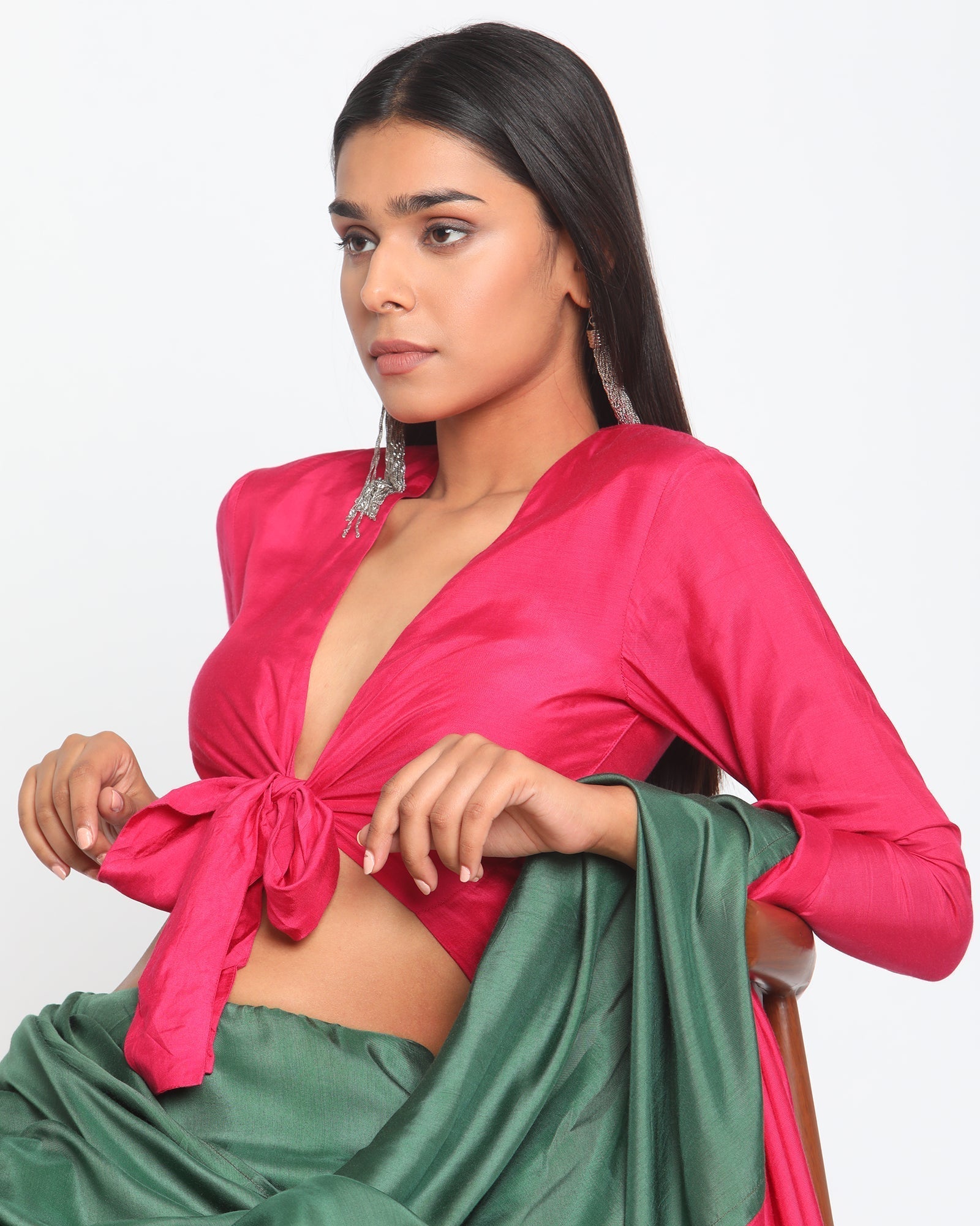 trueBrowns Silk Pink Tie Up Blouse