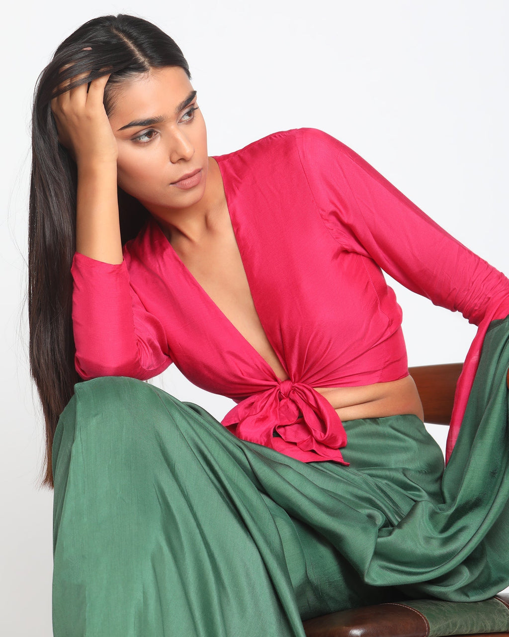trueBrowns Silk Pink Tie Up Blouse