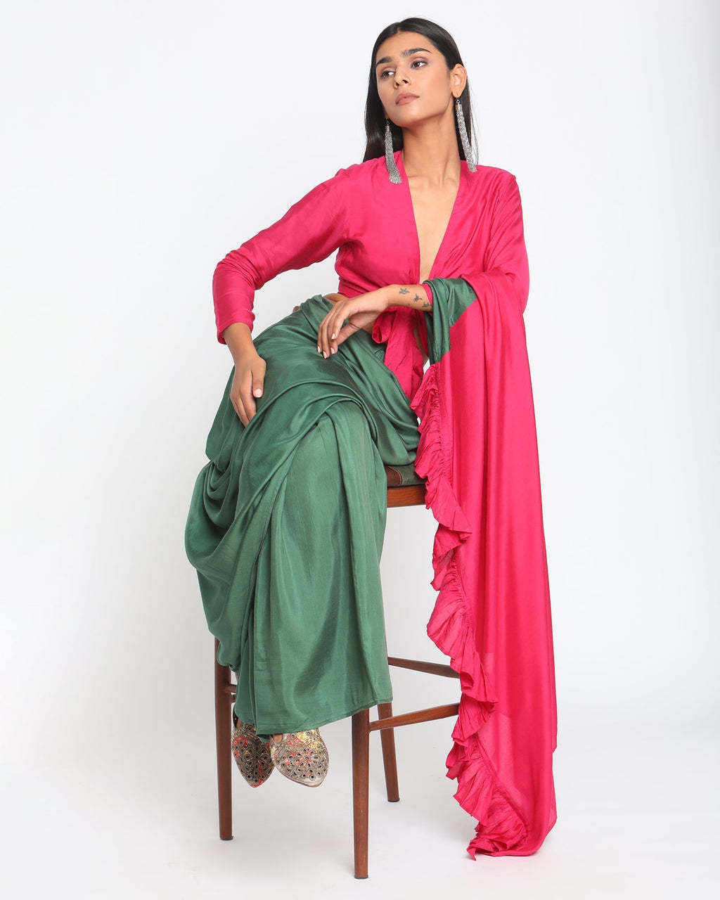 trueBrowns Silk Pink Tie Up Blouse