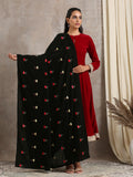 trueBrowns Black Velvet Silk Embroidered Lace Ready Pleated Saree