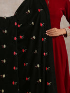 trueBrowns Black Velvet Silk Embroidered Lace Ready Pleated Saree