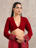 trueBrowns Red Velvet Embroidered Blouse