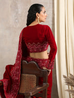 trueBrowns Red Velvet Embroidered Blouse