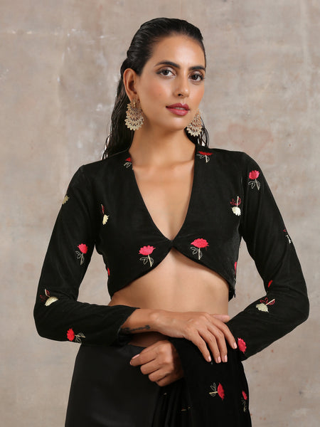 trueBrowns Black Velvet Embroidered Blouse